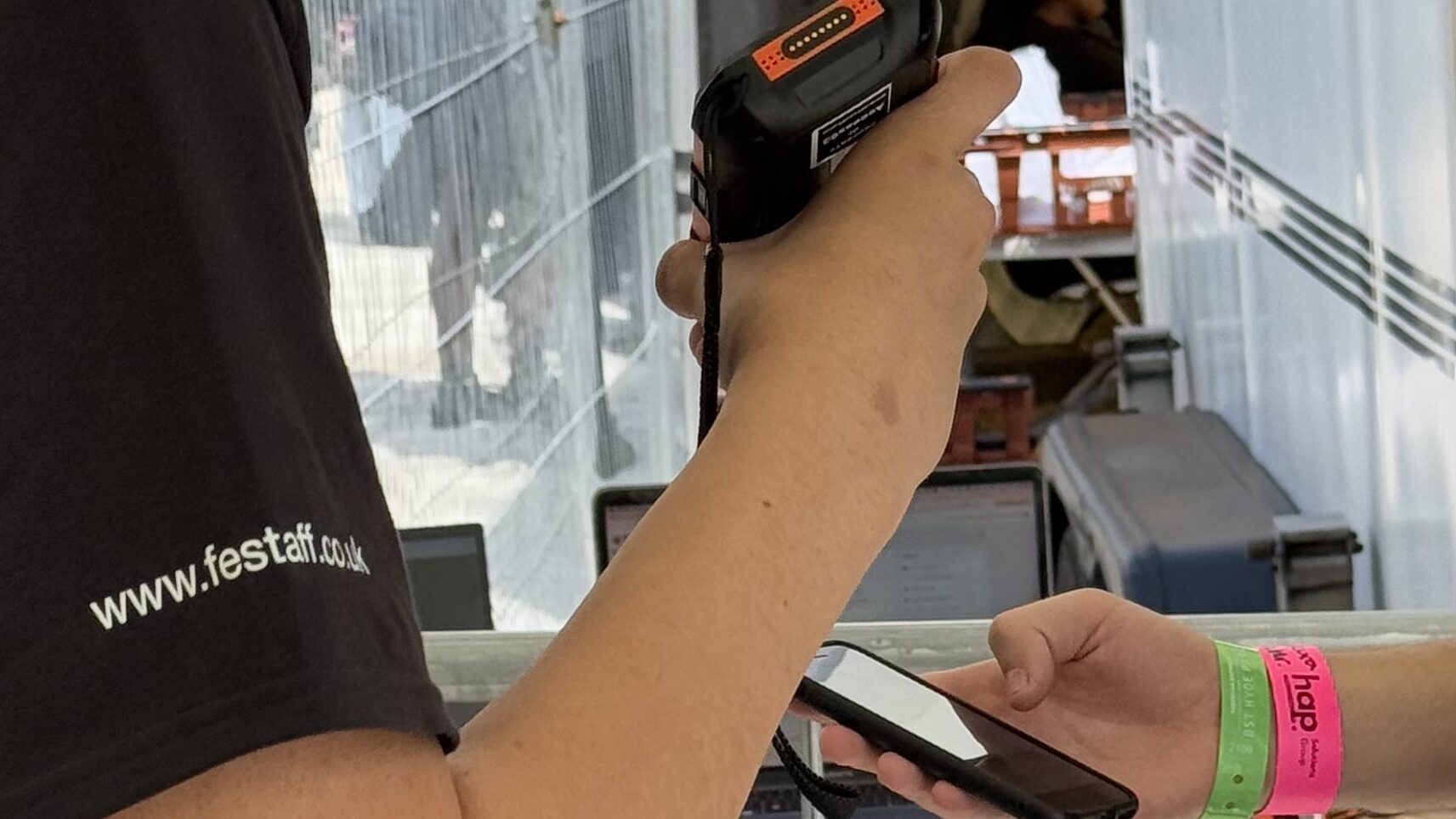 Access93 Handheld Scanners scanning crew day passes at BST Hyde Park.
